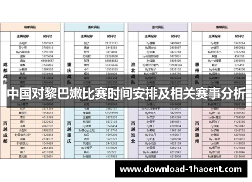 中国对黎巴嫩比赛时间安排及相关赛事分析